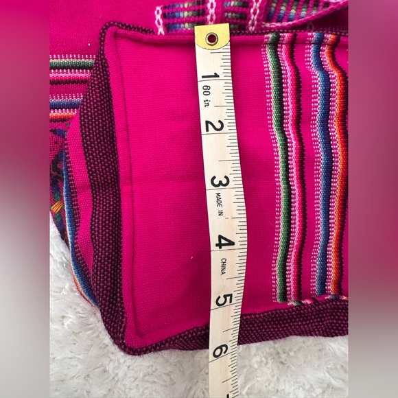 Boho Woven Baja Pink Striped Backpack Tribal Geometric Festival Rucksack - Picture 9 of 9